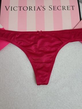 Rare VTG Victoria's Secret Satin Second Skin Lace-up Back Thong Panty Size Sm